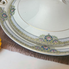 Vintage Johnson Bros England Round Covered Vegetable Serving Bowl | Floral Pattern JB126 Gold Trim Handled Serving Bowl