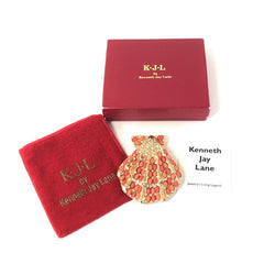 Vintage Rare Kenneth J. Lane Faux Coral & Rhinestone Scallop Sea Shell Brooch 