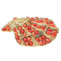 Vintage Rare Kenneth J. Lane Faux Coral & Rhinestone Scallop Sea Shell Brooch 