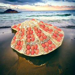 Vintage Rare Kenneth J. Lane Faux Coral & Rhinestone Scallop Sea Shell Brooch 