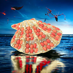 Vintage Rare Kenneth J. Lane Faux Coral & Rhinestone Scallop Sea Shell Brooch 