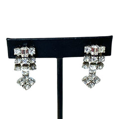 Vintage La Rel Clear Rhinestone Dangle Clip-on Earrings