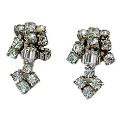 Vintage La Rel Clear Rhinestone Dangle Clip-on Earrings