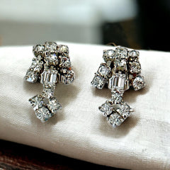 Vintage La Rel Clear Rhinestone Dangle Clip-on Earrings