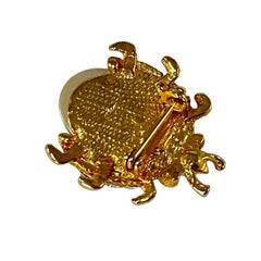 Vintage Ladybug Faux Pearl Rhinestone Gold Tone Small Brooch