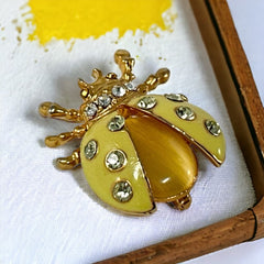 Vintage Radiant Yellow Enamel Ladybug Brooch