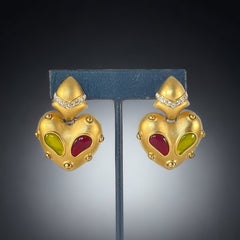 Vintage Landau Matte Gold Tone Heart Dangle Statement Clip-on Earrings