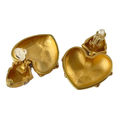 Vintage Landau Matte Gold Tone Heart Dangle Statement Clip-on Earrings