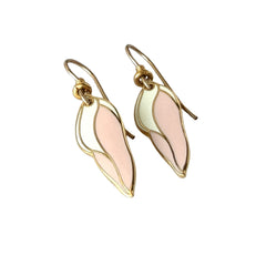 Vintage Laurel Burch “Barbee’s Blossom” Pink & White Enamel Gold‑Tone Dangle Earrings, 1980s