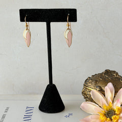 Vintage Laurel Burch “Barbee’s Blossom” Pink & White Enamel Gold‑Tone Dangle Earrings, 1980s