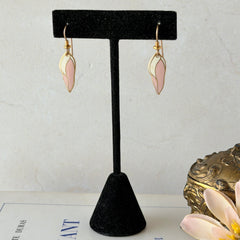 Vintage Laurel Burch “Barbee’s Blossom” Pink & White Enamel Gold‑Tone Dangle Earrings, 1980s