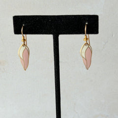 Vintage Laurel Burch “Barbee’s Blossom” Pink & White Enamel Gold‑Tone Dangle Earrings, 1980s