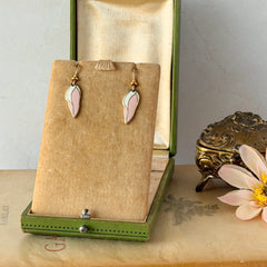 Vintage Laurel Burch “Barbee’s Blossom” Pink & White Enamel Gold‑Tone Dangle Earrings, 1980s