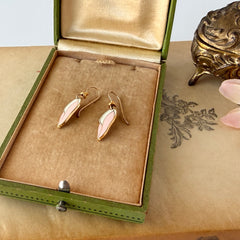 Vintage Laurel Burch “Barbee’s Blossom” Pink & White Enamel Gold‑Tone Dangle Earrings, 1980s