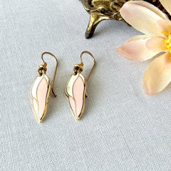 Vintage Laurel Burch “Barbee’s Blossom” Pink & White Enamel Gold‑Tone Dangle Earrings, 1980s