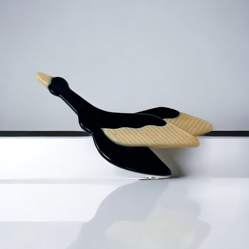 Lea Stein Bird Vintage Lea Stein Flying Goose Brooch Black Cream