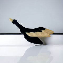 Vintage Lea Stein Flying Goose Brooch - Black & Cream