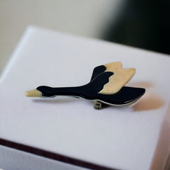 Vintage Lea Stein Flying Goose Brooch - Black & Cream