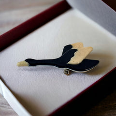 Vintage Lea Stein Flying Goose Brooch - Black & Cream