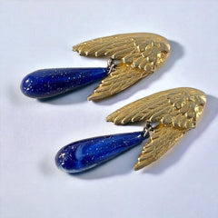 Vintage Les Bernard Angel Wings Blue Faux Lapis Drop Clip-on Earrings