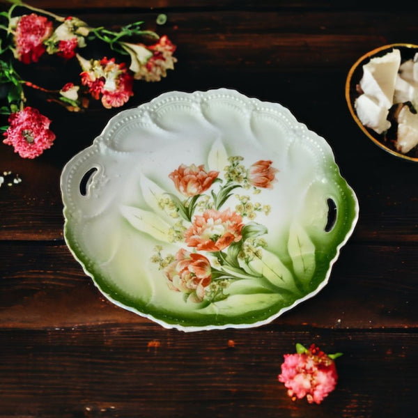 Antique Leuchtenburg Thuringia Orange & Green Floral Porcelain Serving ...