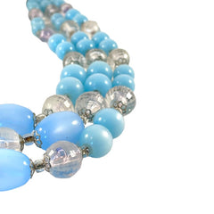 Vintage Light Blue Moonglow &amp; Clear Faceted Plastic 3-Strand Necklace | Pastel Blue Summer Colors Beaded Necklace | Jewelry Lover Gift