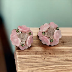 Vintage Pink Glass Flowers Clip-on Earrings