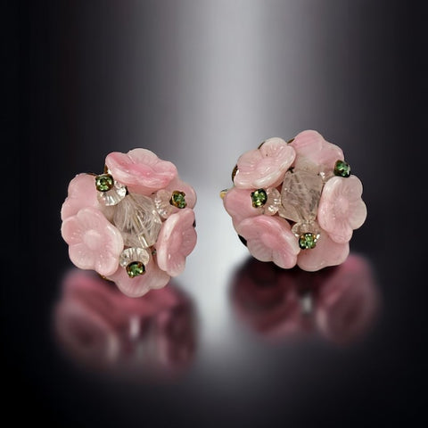 Vintage Pink Glass Flowers Clip-on Earrings