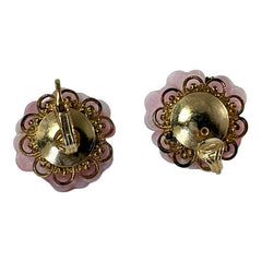 Vintage Pink Glass Flowers Clip-on Earrings