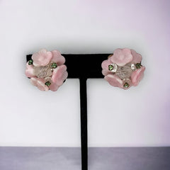 Vintage Pink Glass Flowers Clip-on Earrings