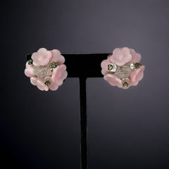 Vintage Pink Glass Flowers Clip-on Earrings