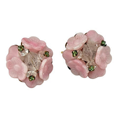 Vintage Pink Glass Flowers Clip-on Earrings