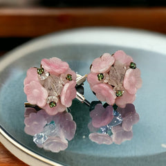 Vintage Pink Glass Flowers Clip-on Earrings