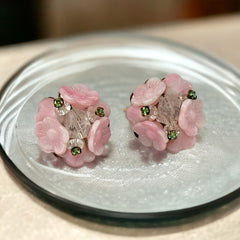 Vintage Pink Glass Flowers Clip-on Earrings