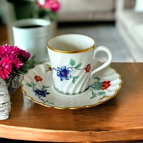 Vintage Limoges Haviland "The Danbury Mint" Porcelain Morning Glory Demi-Tasse Espresso Cup and Saucer Set | Decorative French Porcelain Coffee Set