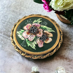 Vintage Limoges Enamel and Brass Signed J. Pineau Round Brooch