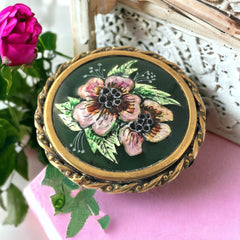 Vintage Limoges Enamel and Brass Signed J. Pineau Round Brooch