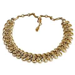Vintage Lisner Faux Pearl Gold Tone Link Necklace, 1950s Adjustable Choker Signed