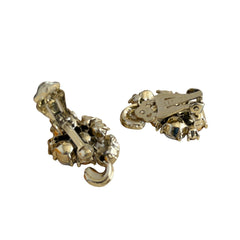 Vintage Lisner light smoked topaz and AB topaz gold‑tone floral clip‑on earrings from the 1950s.