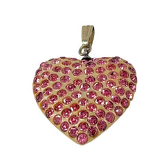 Vintage Pink Rhinestones Pearlized Lucite Heart Pendant