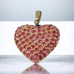 Vintage Pink Rhinestones Pearlized Lucite Heart Pendant