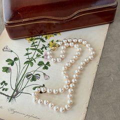 Vintage Marvella Faux Pearl Necklace, Hand‑Knotted, Gold‑Tone Clasp, 1960s