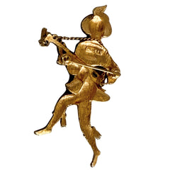 Vintage Monet gold tone minstrel brooch with blue rhinestones, 1960s signed © Monet figural jester
