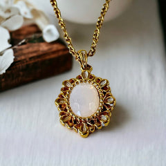 Vintage Monet Opalite Glass Pendant Necklace