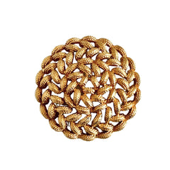 Vintage 1960s Monet braided gold‑tone rope brooch with textured sculptural design. Large 2¼" round statement pin in excellent condition, signed Monet.
