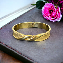 Vintage Modernist Monet Gold Tone Clamper Cuff Bracelet