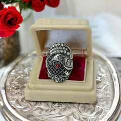 Vintage Mony Art Italy Silver Tone Rhinestone Statement Ring