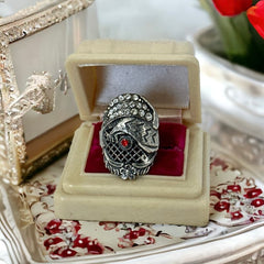 Vintage Mony Art Italy Silver Tone Rhinestone Statement Ring