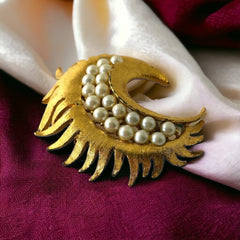 Vintage Faux Pearls Moon Crescent Brooch