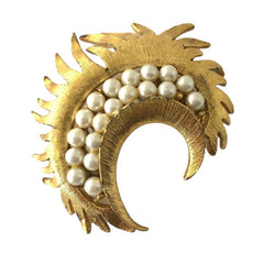 Vintage Faux Pearls Moon Crescent Brooch